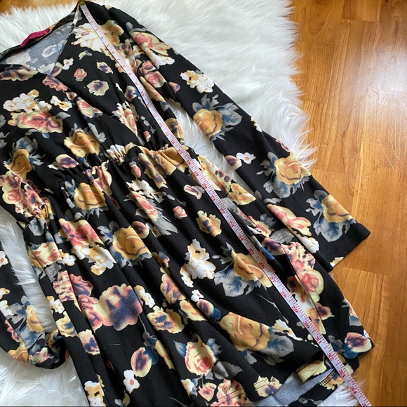 BOOHOO Black Floral Wrap Elastic Waist Dress - Picture 6 of 7